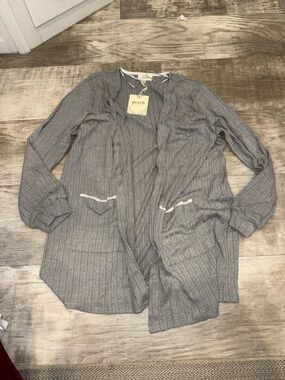 Perch Lightweight Open-Front Gray Ribbed Cardigan